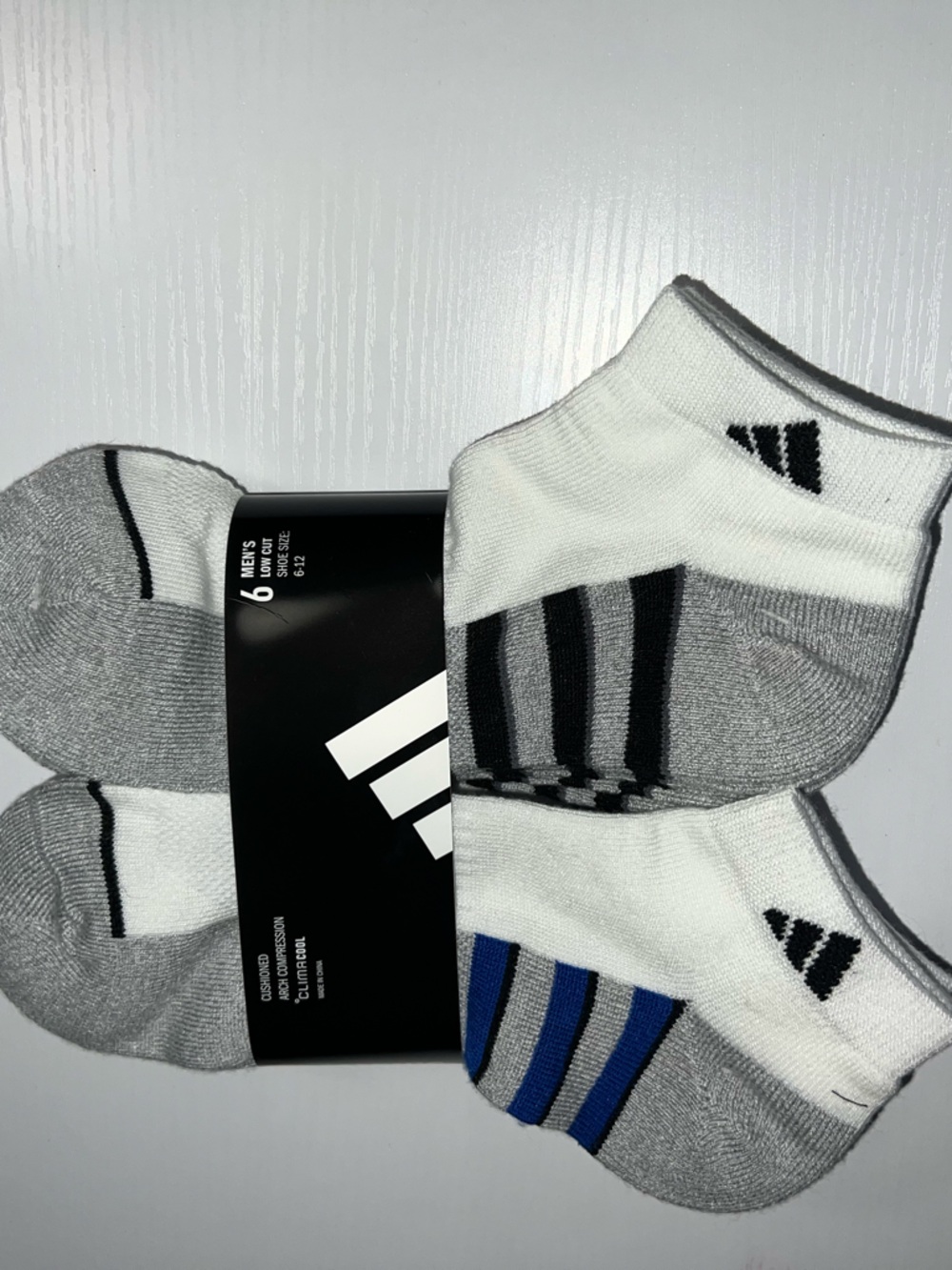 adidas Men's 6-Pack No-Show Athletic Socks - White, Gray, Black, Blue